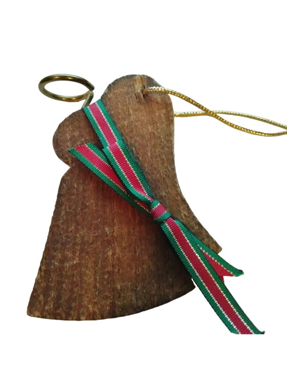 Angel Ornament Primitive Rustic Wood Halo Christmas Bow  Handcrafted 1990